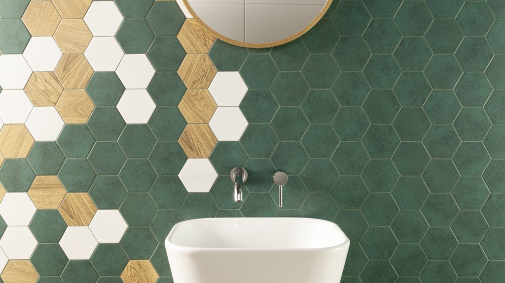 #Tubadzin #Burano #Obklady a dlažby #Koupelna #Moderní styl #bílá #Matný obklad #new #zelená #1000 - 1500 Kč/m2 #Střední formát #dřevo 